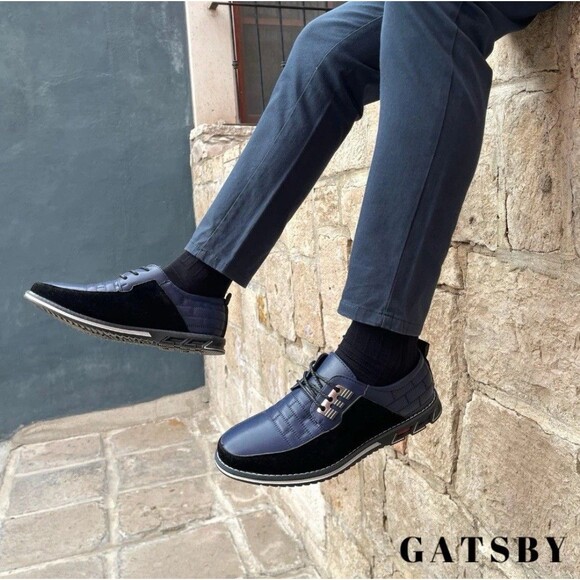 GATSBY Oxford Derby Leather Lace Up Comfort Blue & Black Mens Sz US 10 EU 44 main image 4